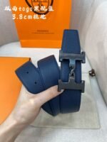 HM H BELT BUCKLE & REVERSIBLE NAVY BLUE STRAP 38MM BLACK HARDWARE - Image 2