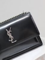 YSL 25S SUNSET MEDIUM 22 IN BLACK SHINY CALFSKIN SILVER HARDWRE - Image 12