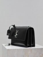 YSL 25S SUNSET MEDIUM 22 IN BLACK SHINY CALFSKIN SILVER HARDWRE - Image 8