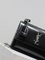 YSL 25S SUNSET MEDIUM 22 IN BLACK SHINY CALFSKIN SILVER HARDWRE - Image 15