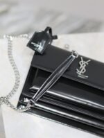 YSL 25S SUNSET MEDIUM 22 IN BLACK SHINY CALFSKIN SILVER HARDWRE - Image 4