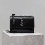 YSL 25S SUNSET MEDIUM 22 IN BLACK SHINY CALFSKIN SILVER HARDWRE - Image 10