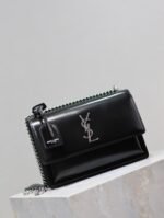 YSL 25S SUNSET MEDIUM 22 IN BLACK SHINY CALFSKIN SILVER HARDWRE - Image 16