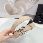 CC 30MM BELT IN BEIGE CREAM EMBROIDERED CALFSKIN METAL HARDWARE - Image 15