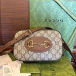 GG 20 HORSEBIT 1955 SMALL BAG IN BEIGE CANVAS AND BROWN CALFSKIN - Image 9