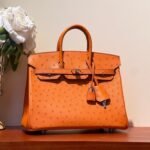 KELLY SELLIER 25 BAG IN FIRE ORANGE OSTRICH LEATHER WITH SILVER HARDWARE - Image 4