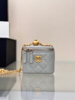 CHANEL 25S MINI VANITY BAG 11 CM IN GREY LAMBSKIN WITH GOLD HARDWARE - Image 7