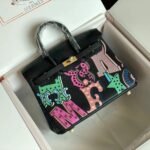 BIRKIN 25 BAG IN BLACK CALFSKIN WITH COLORFUL STICKER - Image 7