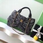 CHANEL 25S MAXI BOW BAG 38 IN DARK GREY DENIM WITH GOLD HARDWARE - Image 10