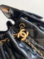 CHANEL 25S HOBO BAG 22 IN BLACK GLOSSY CALFSKIN WITH GOLD HARDWARE - Image 16