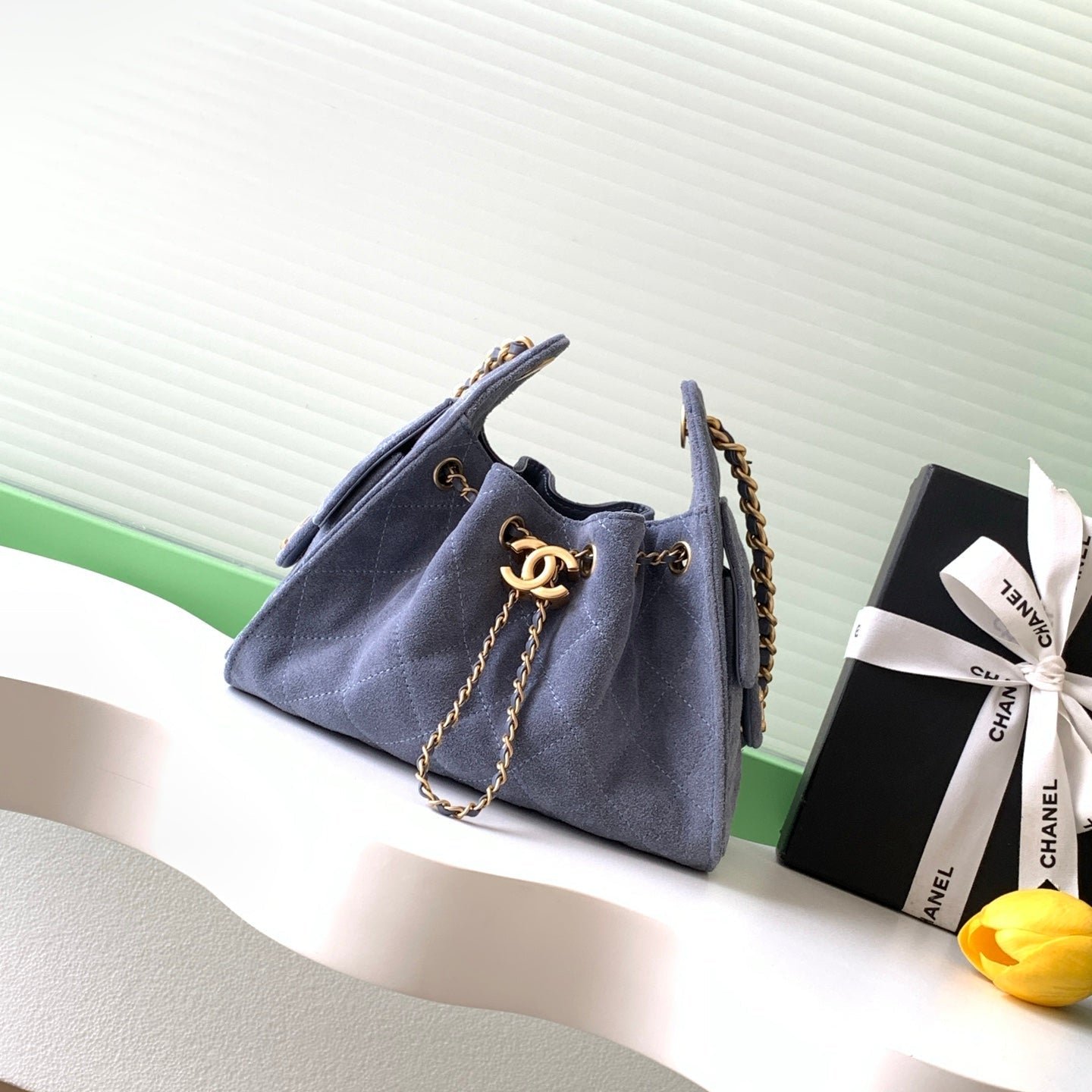 img_ecb71349_20251204_i1764828743939_1504_0_0_jpg CHANEL 25S HOBO BAG 22 IN BLUE GRAY SUEDE WITH GOLD HARDWARE - Image 1