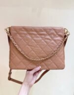 CHANEL 25S HIPPIE HOBO POSTMAN BAG 30 IN WARM TAUPE CALFSKIN GOLD HARDWARE - Image 16