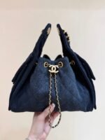 CC 25 HANDBAG 30 IN DARK BLUE DENIM GOLD HARDWARE - Image 8
