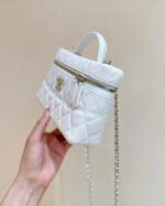 STRASS VANITY QUILTED CASE 19 IN WHITE CALFSKIN WITH GOLD METALLIC - Image 3