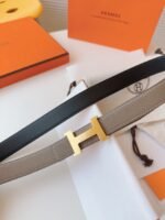 MINI H BELT BUCKLE & REVERSIBLE CAMEL BROWN LEATHER STRAP 24 MM GOLD HARDWARE - Image 14