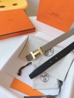 MINI H BELT BUCKLE & REVERSIBLE CAMEL BROWN LEATHER STRAP 24 MM GOLD HARDWARE - Image 4
