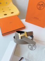 MINI H BELT BUCKLE & REVERSIBLE CAMEL BROWN LEATHER STRAP 24 MM GOLD HARDWARE - Image 3
