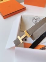 MINI H BELT BUCKLE & REVERSIBLE CAMEL BROWN LEATHER STRAP 24 MM GOLD HARDWARE - Image 15
