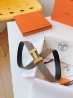 MINI H BELT BUCKLE & REVERSIBLE CAMEL BROWN LEATHER STRAP 24 MM GOLD HARDWARE - Image 9