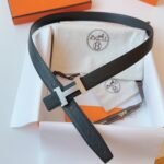 MINI H BELT BUCKLE & REVERSIBLE BLACK LEATHER STRAP 24 MM SILVER HARDWARE - Image 10