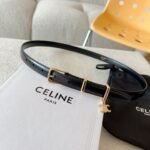 CELINE 25S BELT 18MM IN BLACK ELEGANT CHARM TAURILLON GOLD HARDWARE 585792