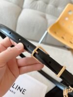 CELINE 25S BELT 18MM IN BLACK ELEGANT CHARM TAURILLON GOLD HARDWARE 585792 - Image 13