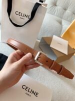 CELINE 25S BELT 25MM IN BROWN CALFSKIN SILVER HARDWARE 561793 - Image 3