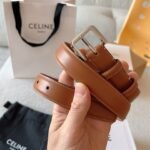 CELINE 25S BELT 25MM IN BROWN CALFSKIN SILVER HARDWARE 561793 - Image 10