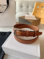 CELINE 25S BELT 25MM IN BROWN CALFSKIN SILVER HARDWARE 561793 - Image 6