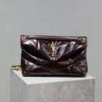YSL 25S LOULOU PUFFER MEDIUM 29 IN DARK BURGUNDY CALFSKIN