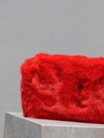 KATE SMALL BAG 22 IN SCARLET RED RABBIT FUR GOLD CHAIN - Image 13
