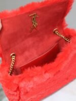 KATE SMALL BAG 22 IN SCARLET RED RABBIT FUR GOLD CHAIN - Image 14