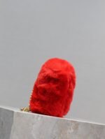 KATE SMALL BAG 22 IN SCARLET RED RABBIT FUR GOLD CHAIN - Image 15