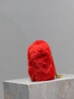 KATE SMALL BAG 22 IN SCARLET RED RABBIT FUR GOLD CHAIN - Image 2