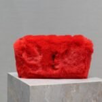 KATE SMALL BAG 22 IN SCARLET RED RABBIT FUR GOLD CHAIN - Image 10