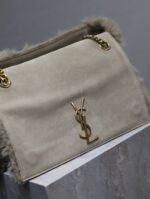 KATE FLAP BAG 28 IN ECRU BEIGE RABBIT FUR GOLD CHAIN - Image 14