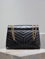 LOULOU LARGE 36 IN BLACK QUILTED CALFSKIN GOLD HARDWARE - Image 8