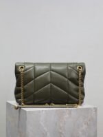 YSL 25S LOULOU PUFFER MM 29 IN DARK OLIVE CALFSKIN GOLD HARDWRE - Image 2