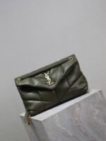 YSL 25S LOULOU PUFFER MM 29 IN DARK OLIVE CALFSKIN GOLD HARDWRE - Image 15
