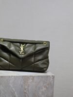 YSL 25S LOULOU PUFFER MM 29 IN DARK OLIVE CALFSKIN GOLD HARDWRE - Image 12