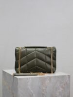YSL 25S LOULOU PUFFER MINI 23 IN DARK OLIVE CALFSKIN GOLD HARDWARE - Image 11