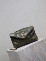 YSL 25S LOULOU PUFFER MINI 23 IN DARK OLIVE CALFSKIN GOLD HARDWARE - Image 9