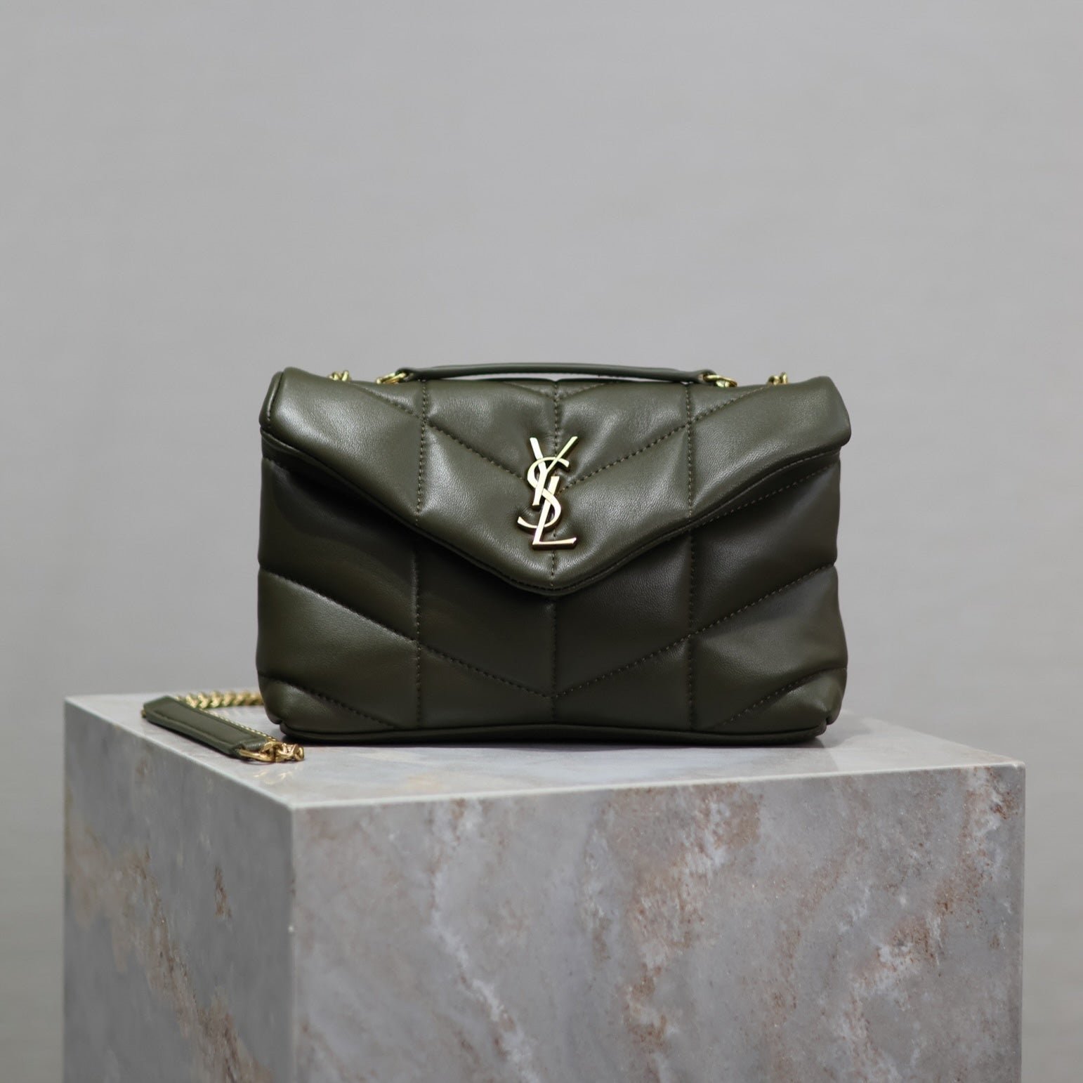 img_f8c0bdc9_20240701_i1719824231_685_0_jpg YSL 25S LOULOU PUFFER MINI 23 IN DARK OLIVE CALFSKIN GOLD HARDWRE - Image 1