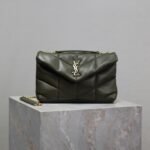 YSL 25S LOULOU PUFFER MINI 23 IN DARK OLIVE CALFSKIN GOLD HARDWARE