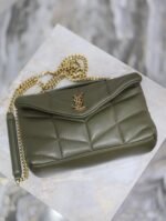 YSL 25S LOULOU PUFFER MINI 23 IN DARK OLIVE CALFSKIN GOLD HARDWRE - Image 12
