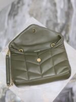 YSL 25S LOULOU PUFFER MINI 23 IN DARK OLIVE CALFSKIN GOLD HARDWARE - Image 13