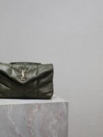 YSL 25S LOULOU PUFFER MINI 23 IN DARK OLIVE CALFSKIN GOLD HARDWRE - Image 15