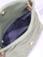 YSL 25S LOULOU PUFFER MM 29 IN GREEN SUEDE GOLD HARDWARE - Image 8