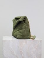 YSL 25S LOULOU PUFFER MM 29 IN GREEN SUEDE GOLD HARDWRE - Image 7