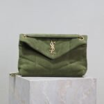 YSL 25S LOULOU PUFFER MM 29 IN GREEN SUEDE GOLD HARDWRE - Image 10